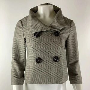 Max & Co. Sz 6 US Cropped Double Breasted Blazer Jacket Brown 100% Cotton